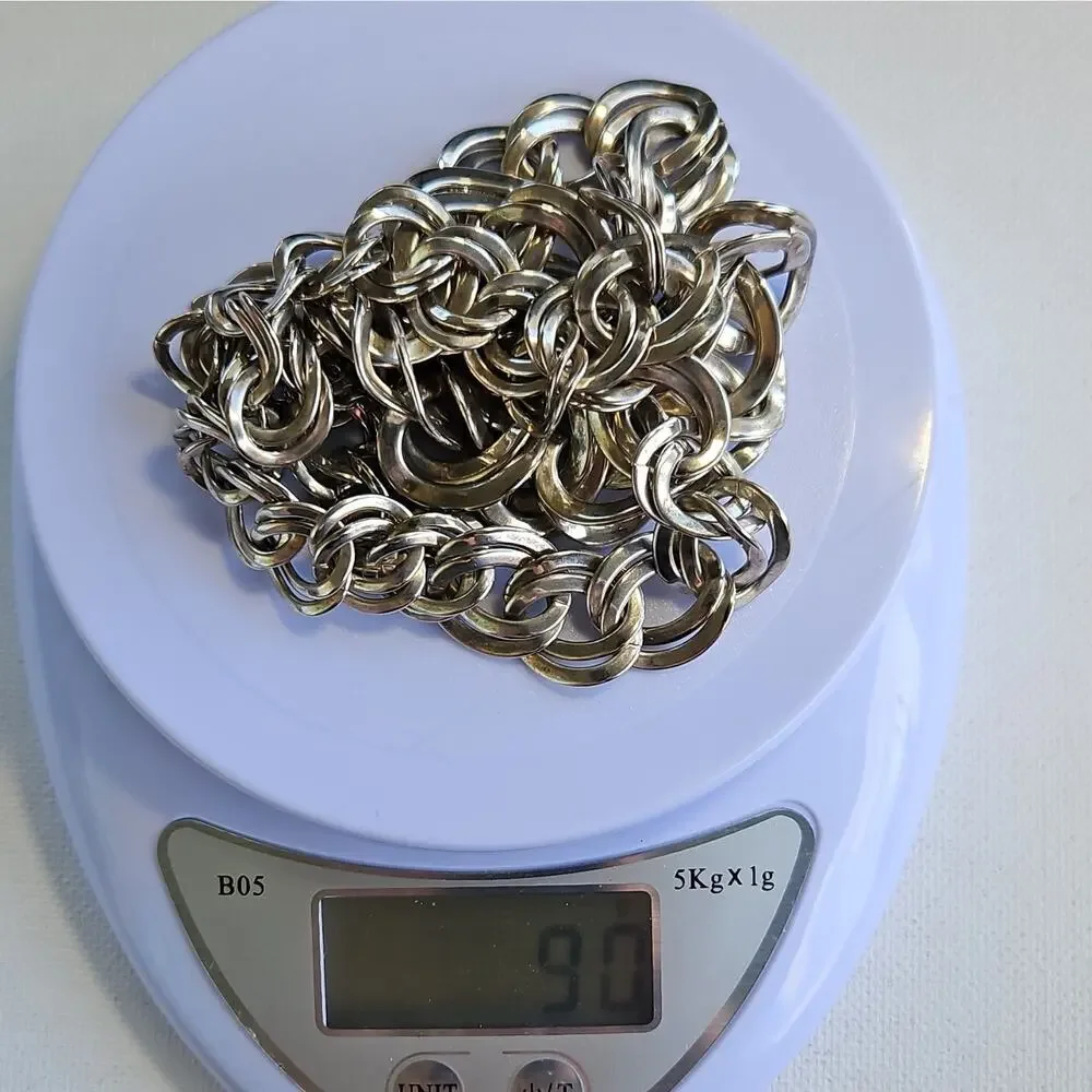 Vtg Silver Tone Curb Link Chain Necklace Box Clasp 24in